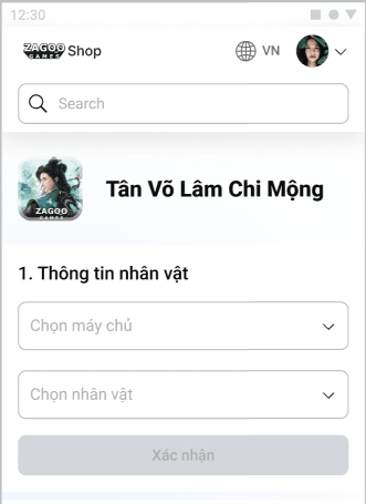 Màn hình thông tin nhân vật trên Mobile