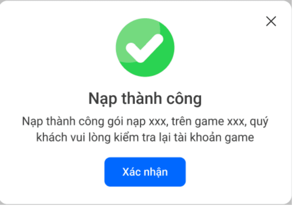 Màn hình kết quả giao dịch thành công
