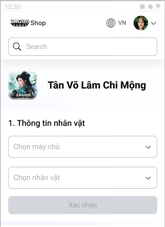 Màn hình thông tin nhân vật trên Mobile
