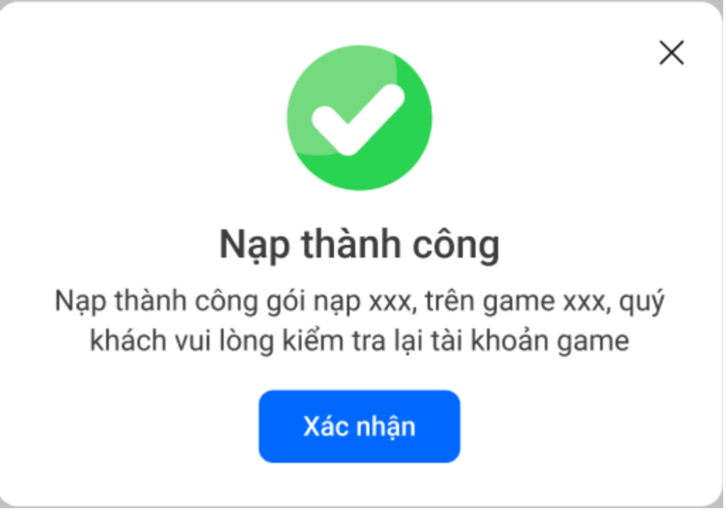 Màn hình kết quả giao dịch thành công
